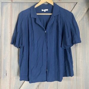 Z Supply Navy Button-Front Short Flutter Sleeve Top